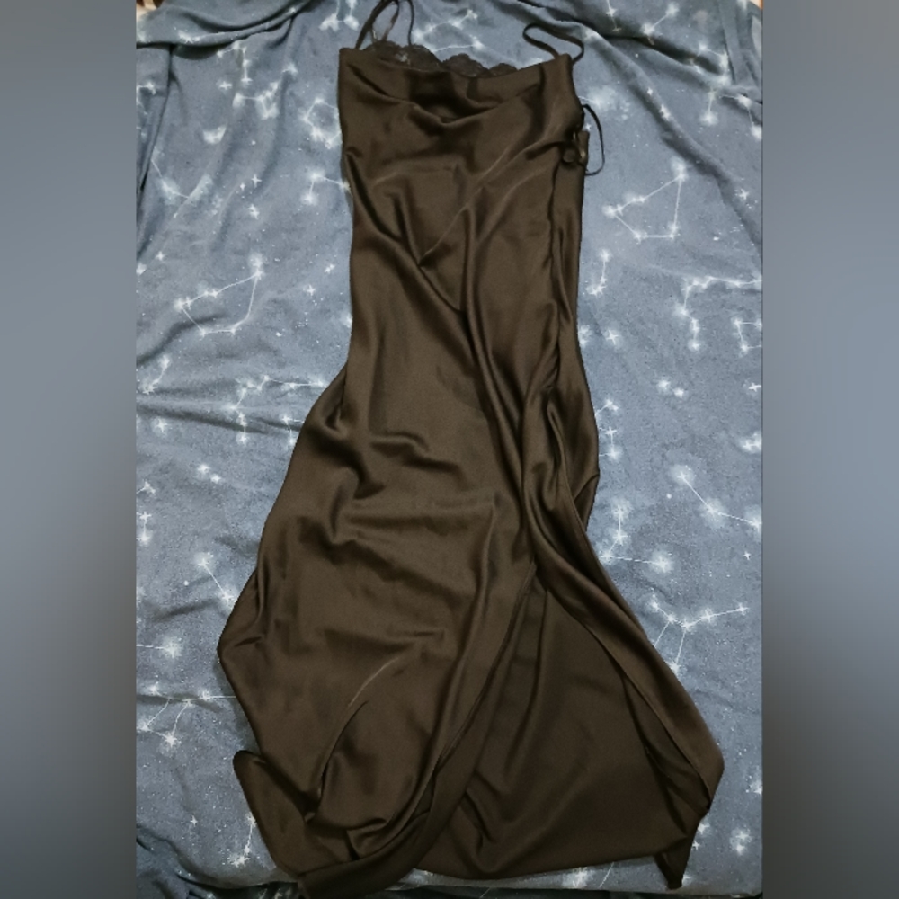 XS Forever 21 full length black dress with thigh slit